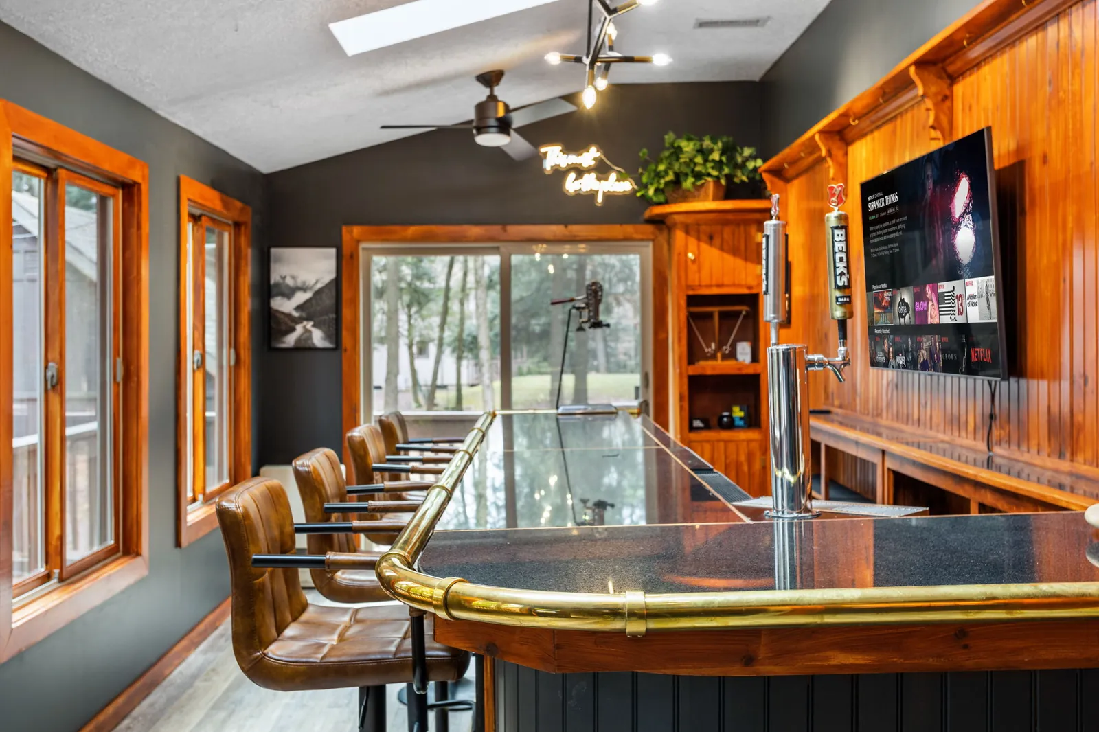 Elevate your experience with our stylish setup that perfectly enhances the vibe! (Please note: the bar tap is for display only and not available for use.)