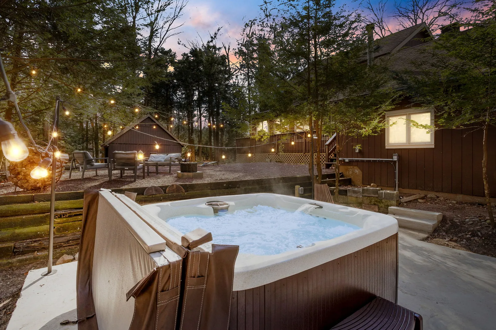 Unwind and end the day with a soothing soak in the luxurious hot tub.
