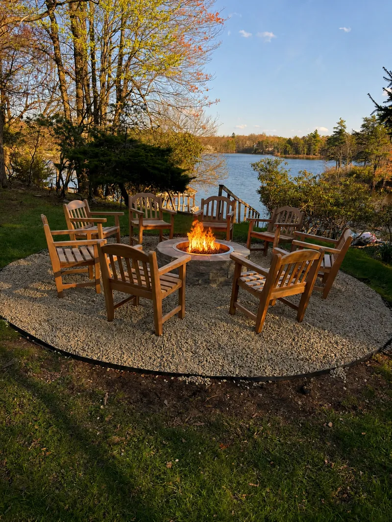 Gather around the fire with the lake as your backdrop.
