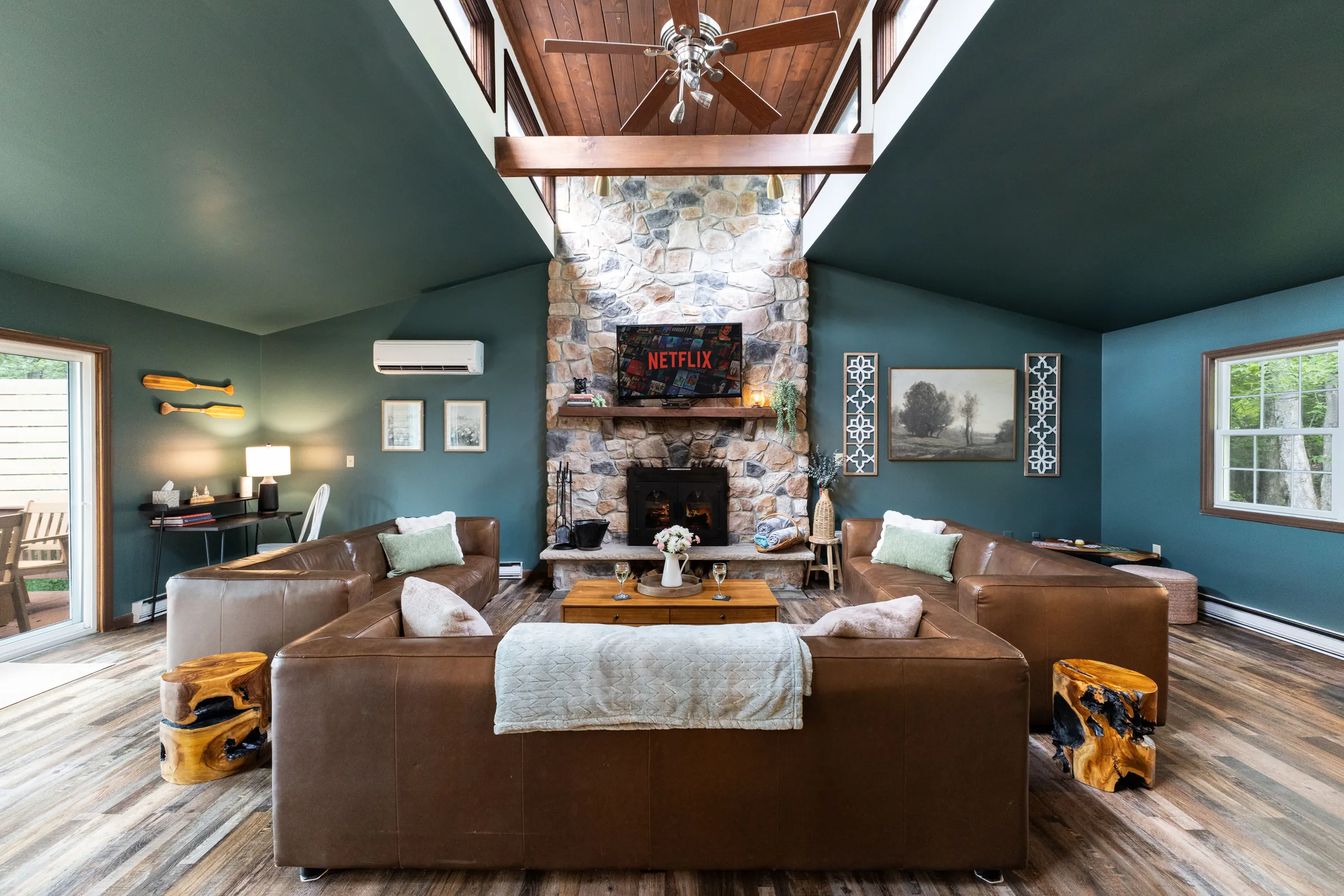 Relax in the cozy living room after a day on the lake.
